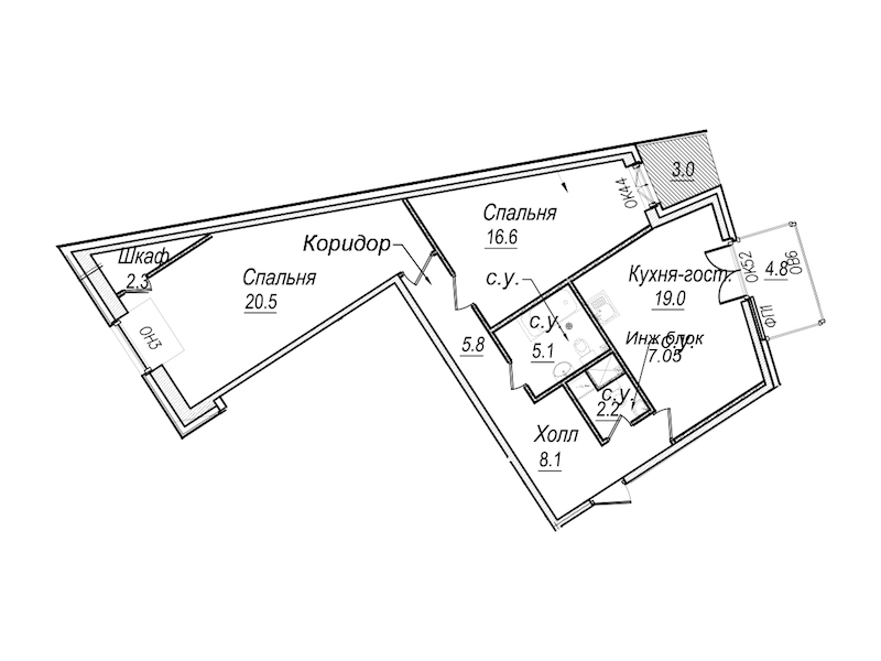 2-комнатная квартира 85.6 м², 7/8 эт., Комплекс апартаментов «Meltzer Hall»
